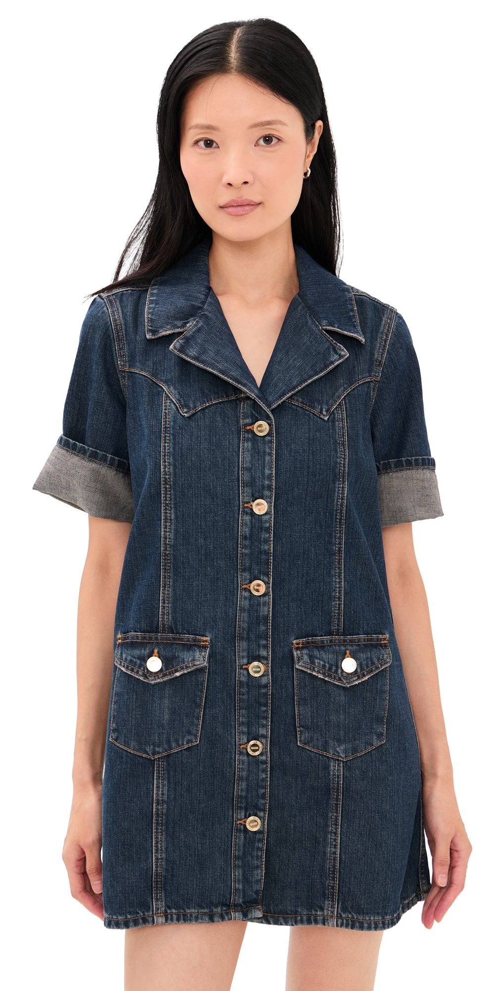GANNI Slub Mix Denim Mini Dress Dark Blue Vintage 44