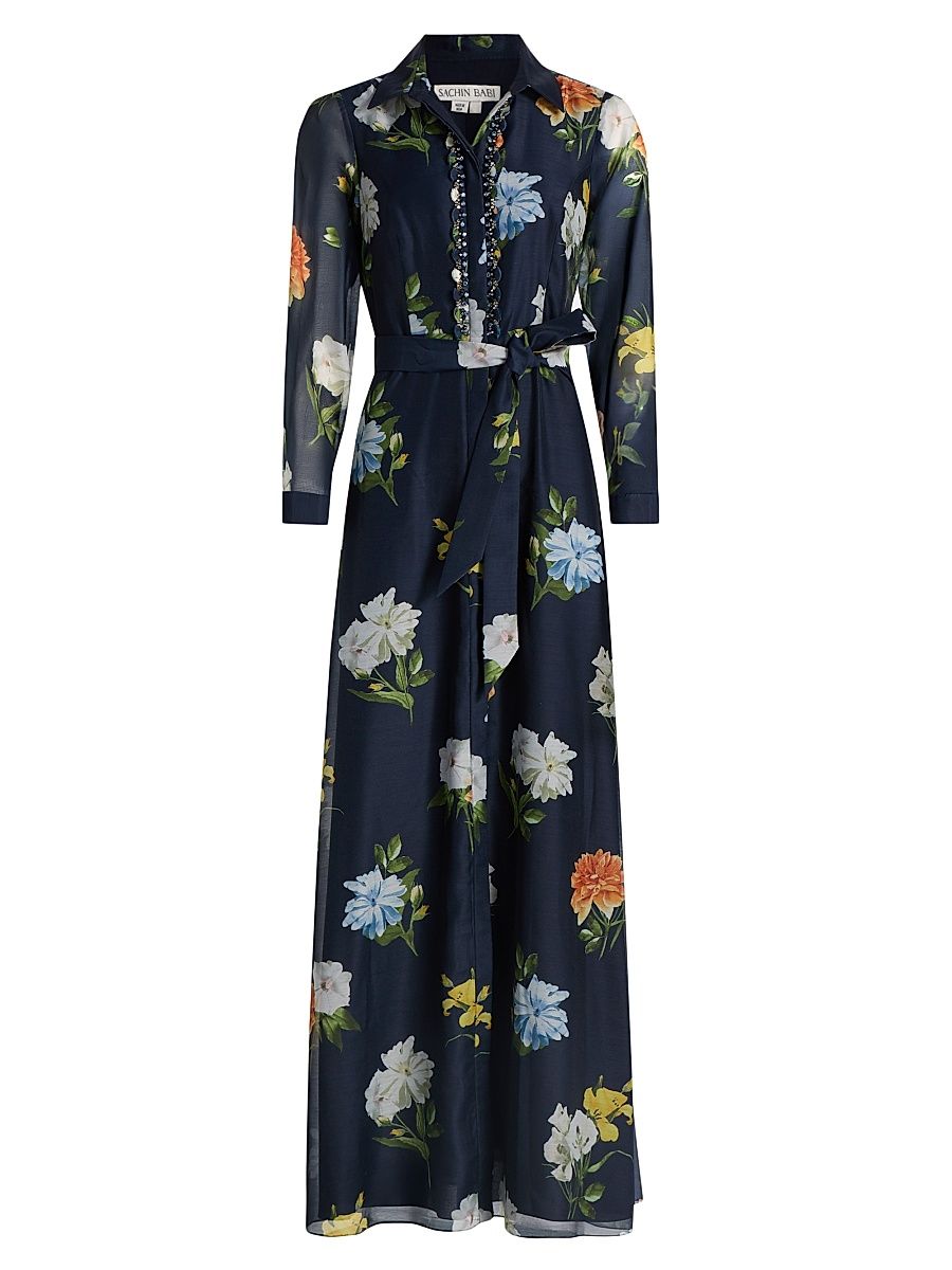 Women's Addison Embellished Floral Gown - Navy Wildlfowers - Size 8