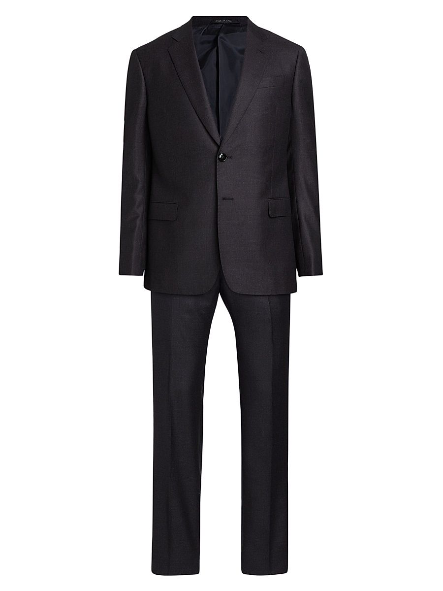 Men's Single-Breasted Wool-Blend Suit - Merlot Purple - Size 44
