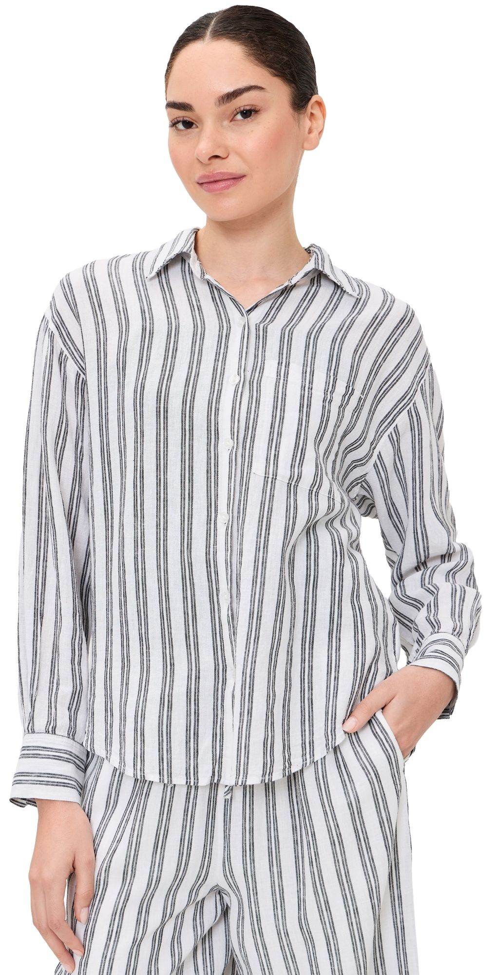Z Supply Perfect Stripe Button Up Shirt White S