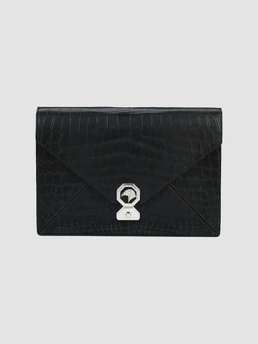 Men's Crocodile Envelope Portfolio Bag - Black