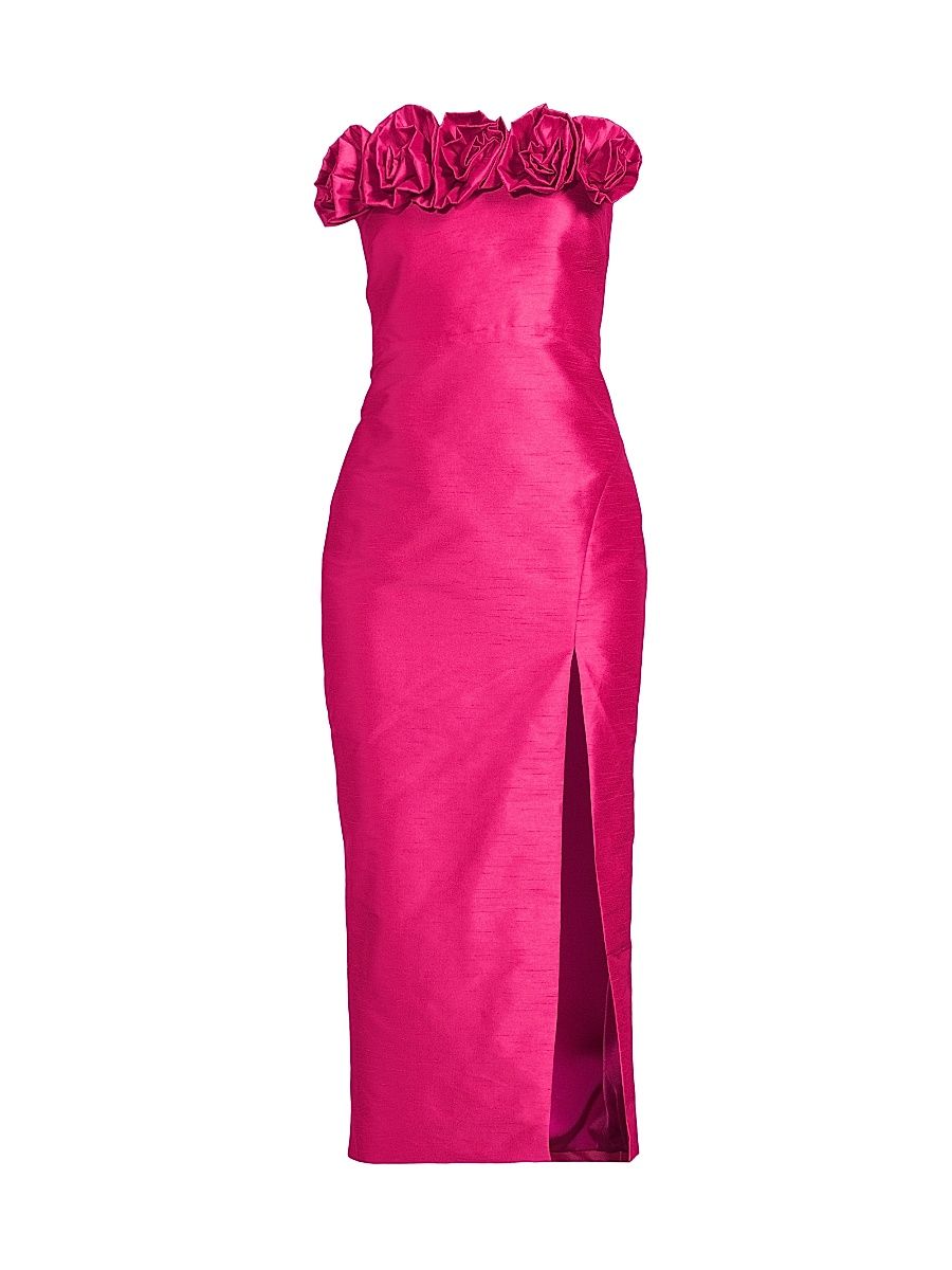 Women's Gwen Strapless Rosette Midi-Dress - Fuchsia - Size 10