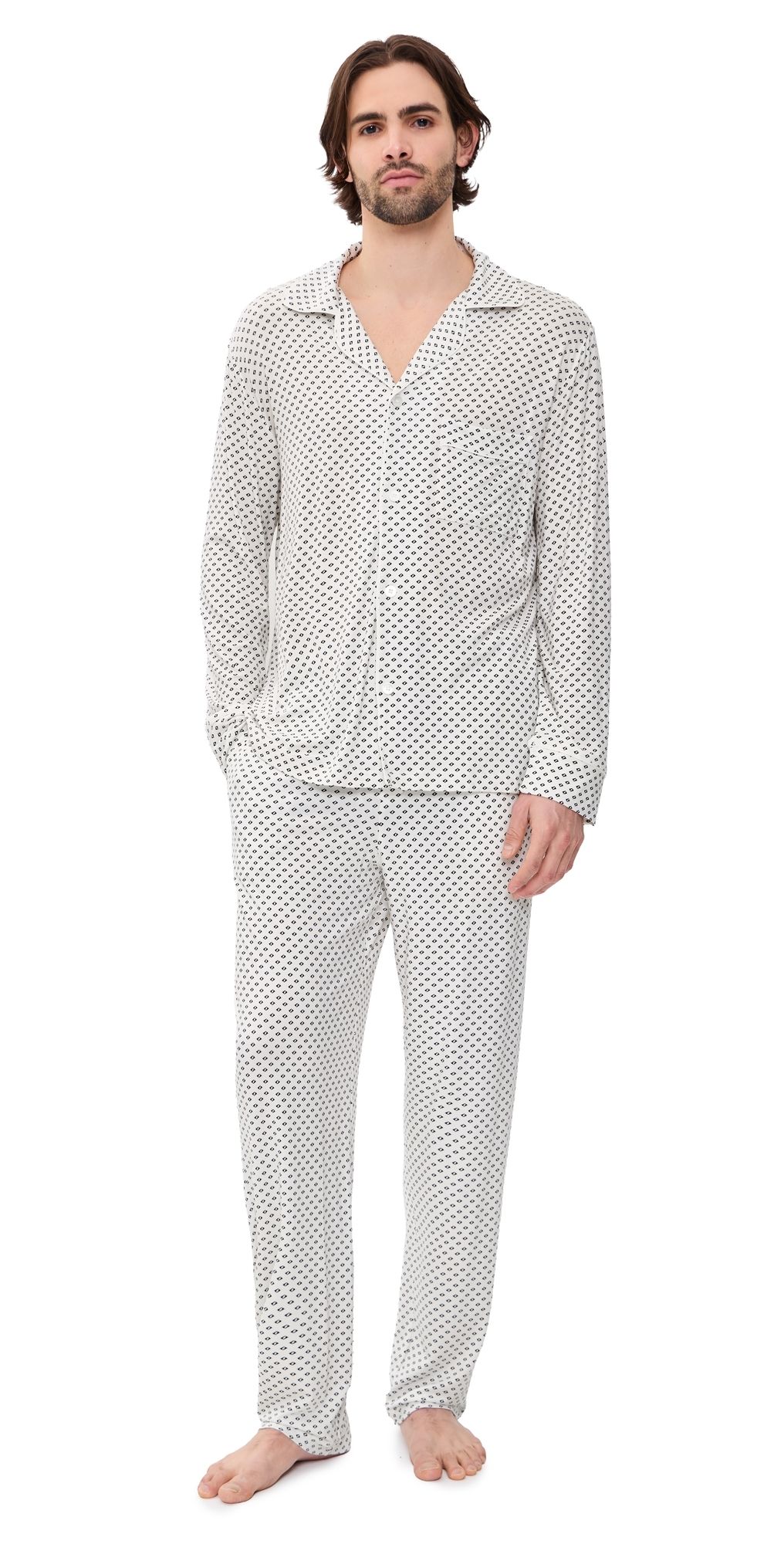 Eberjey William Printed Long PJ Set Tide Dot Ivory M