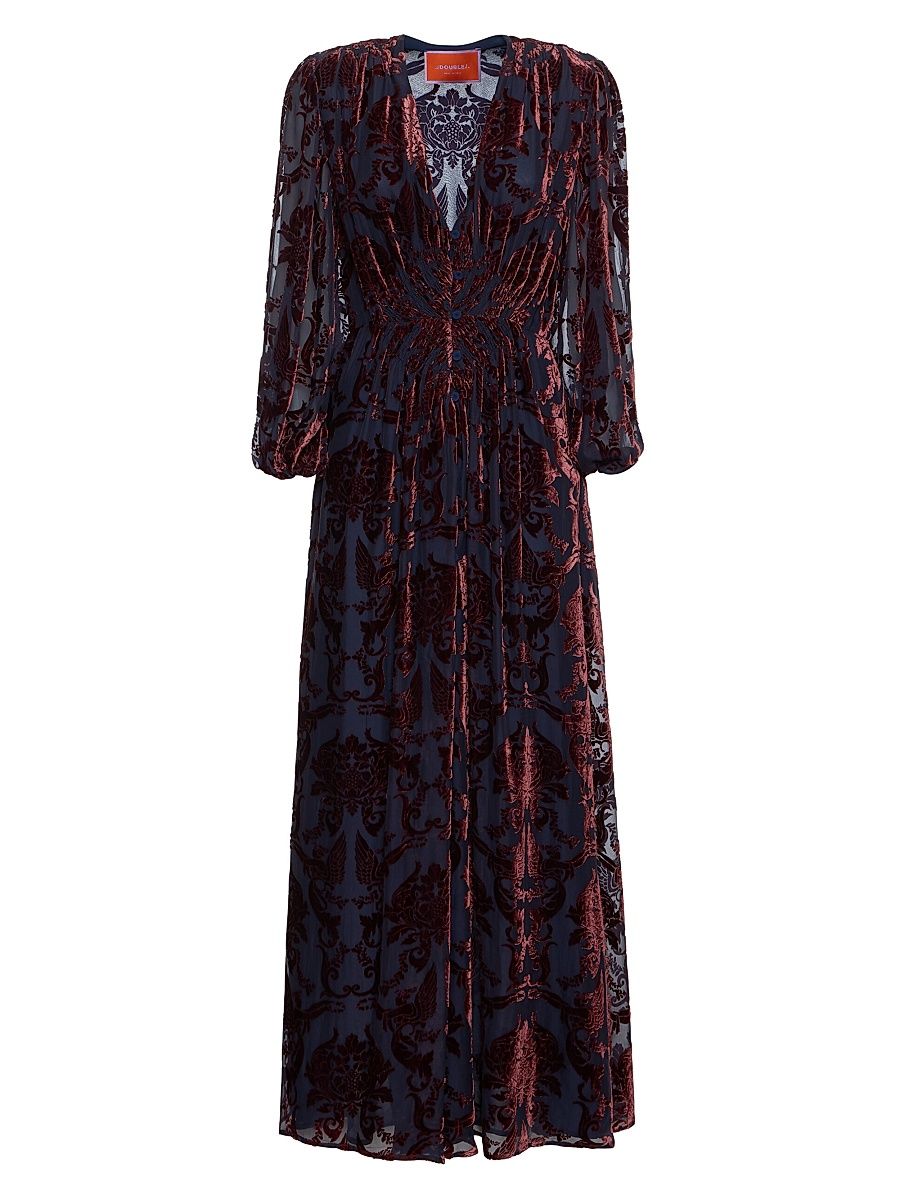 Women's Long Camerino Dress - Cherubs Devore Blue - Size XL