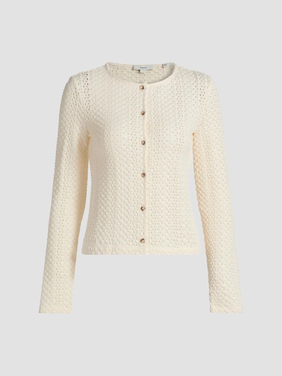 Vince Women's Open-Knit Long-Sleeve Cardigan - Gesso - Size XL