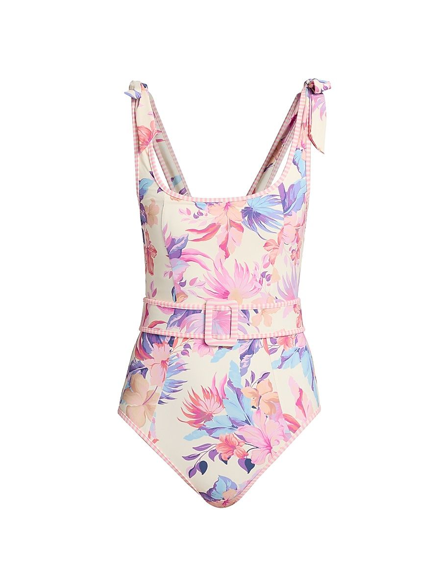 Women's Sydney Floral Belted One-Piece Swimsuit - Hibiscus Garden - Size XS