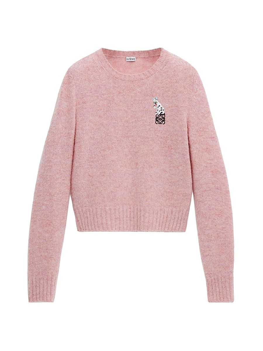 Women's LOEWE x Louis Wain Embroidered Wool Crewneck Sweater - Pink - Size Large