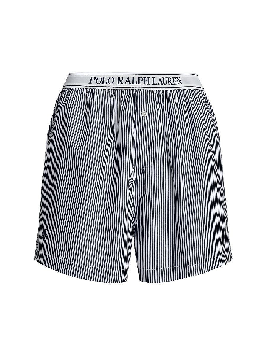 Women's Striped Boxer Shorts - White Cloud Beacon Blue - Size Large
