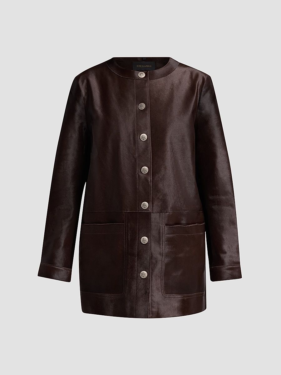 Kobi Halperin Women's Lisa Leather & Calf Hair Button-Front Coat - Brown - Size XL