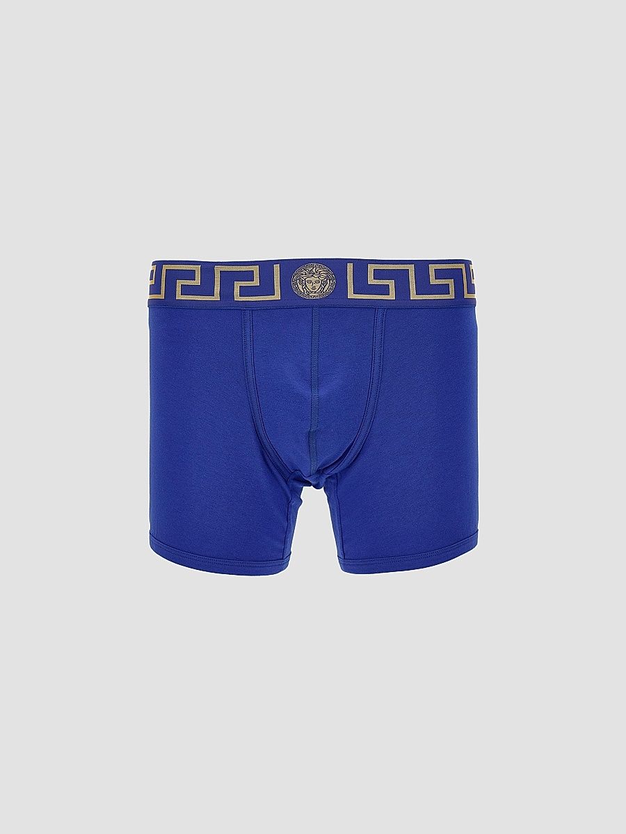 Versace Men's Medusa Key Jersey Boxer Brief - Bluette Gold - Size XXL