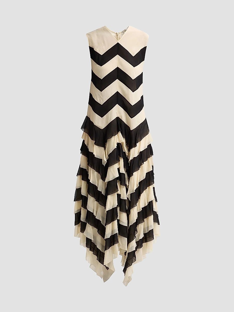 Zimmermann Women's Ascent Chevron Ruffled Maxi Dress - Black Cream - Size 10