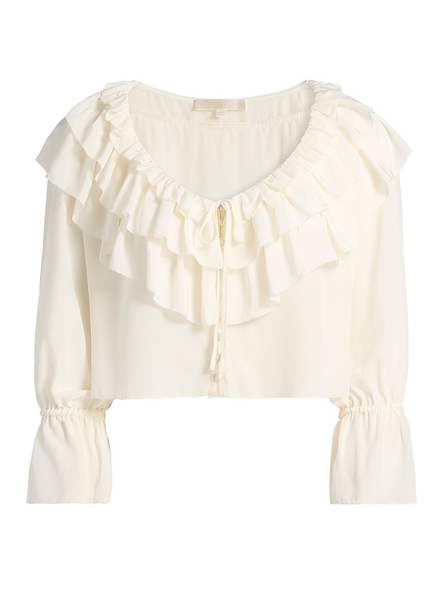 Women's Warlow Ruffled Silk Crop Top - Ivory - Size XL