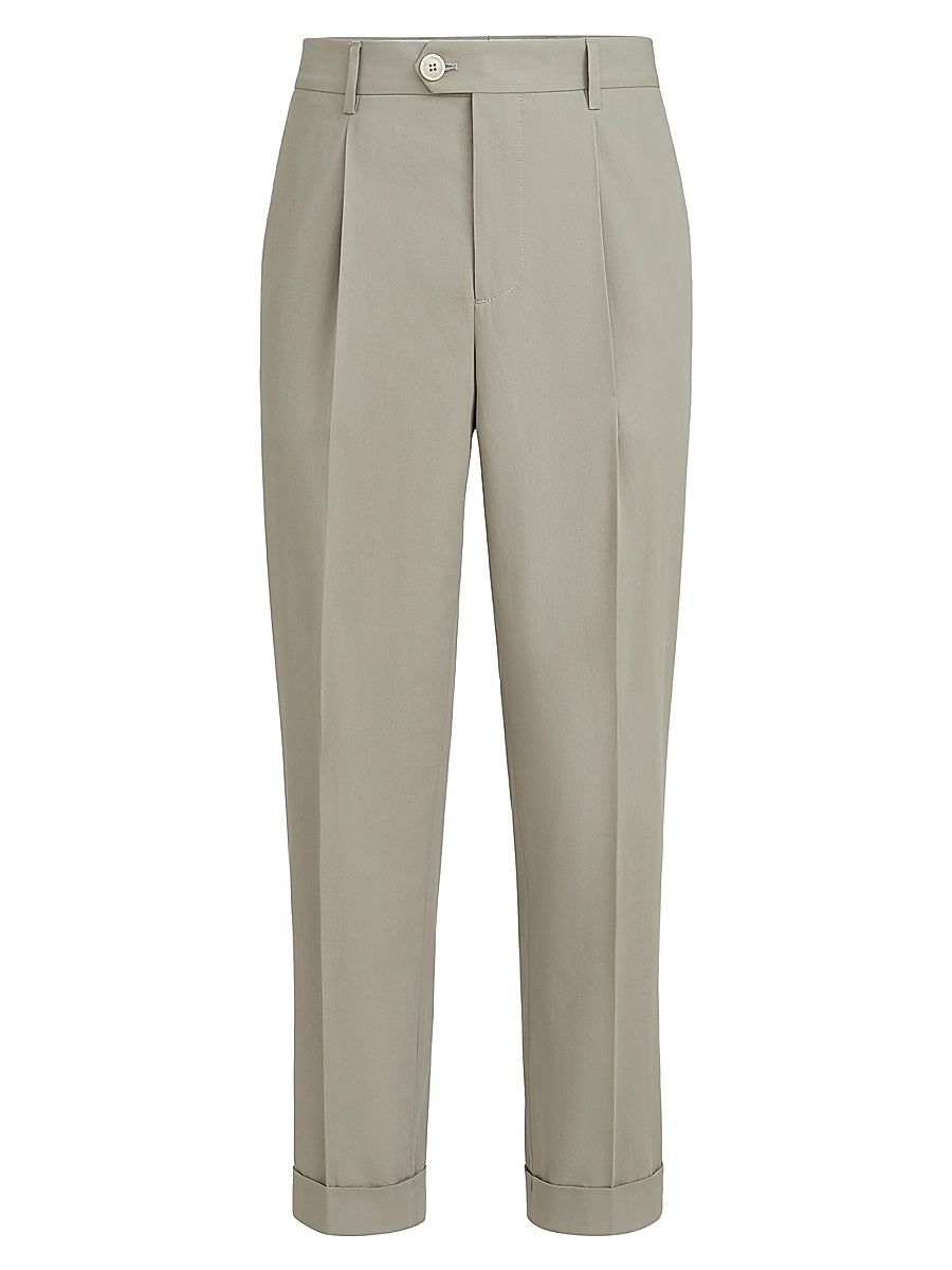 Men's Cotton Crêpe Batavia Trousers with Pleats - Khaki - Size 46
