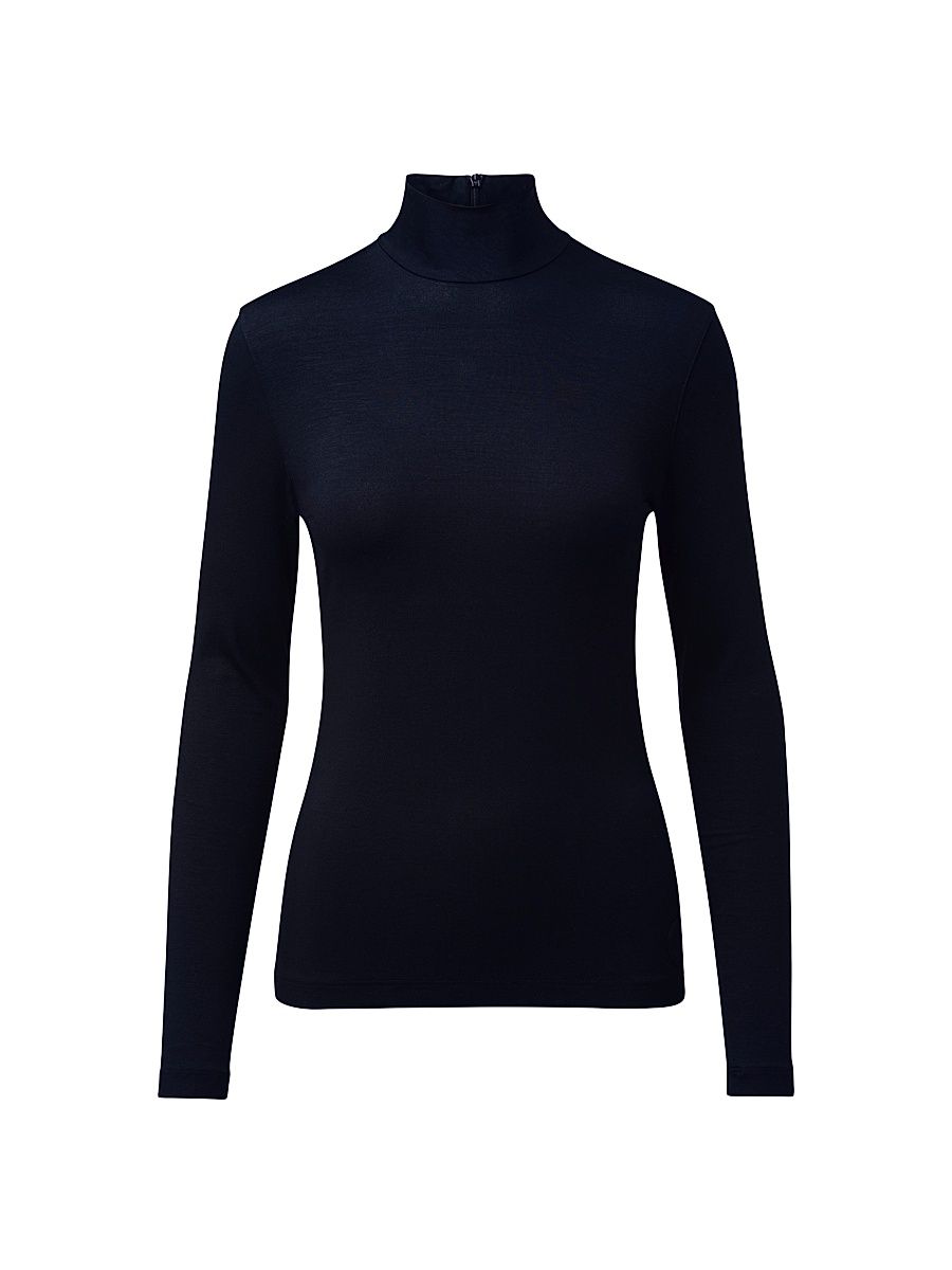 Akris punto Women's Turtleneck Back Zip Top - Black - Size 4