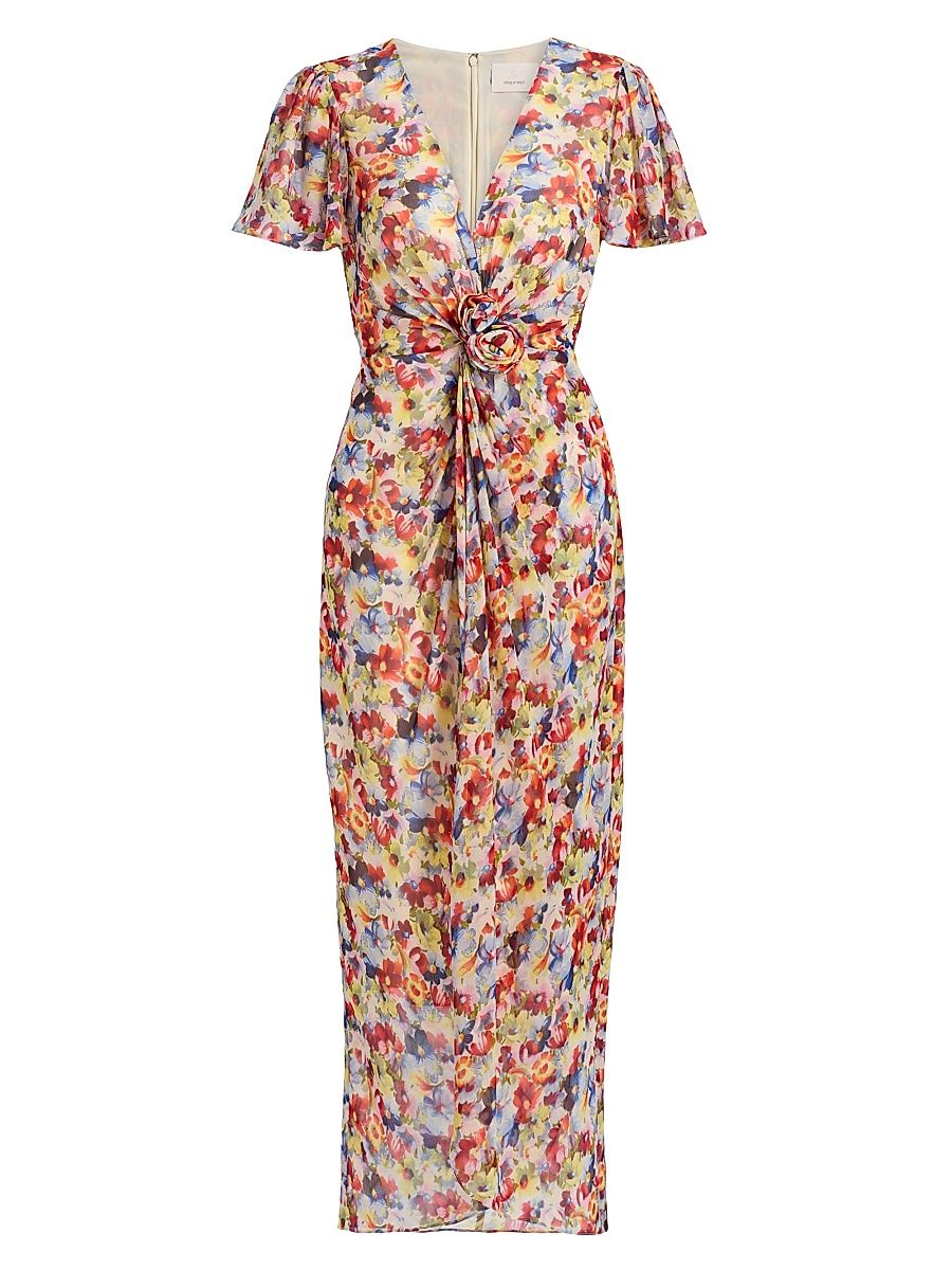 Women's Gale Wildflower Bunch Midi-Dress - Gardenia Multi - Size 0