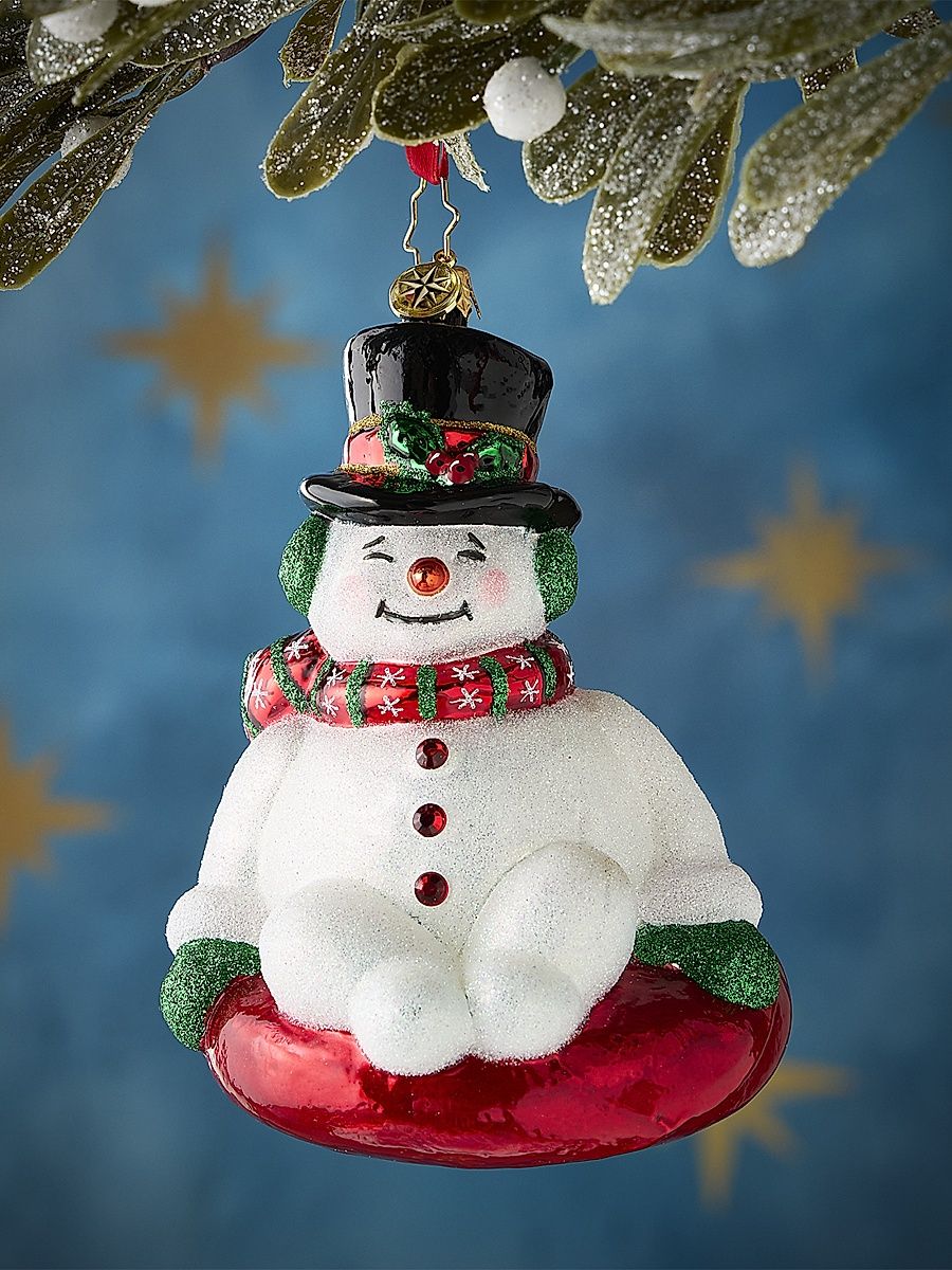 Whimsical Snowman Snowy Slider Glass Ornament