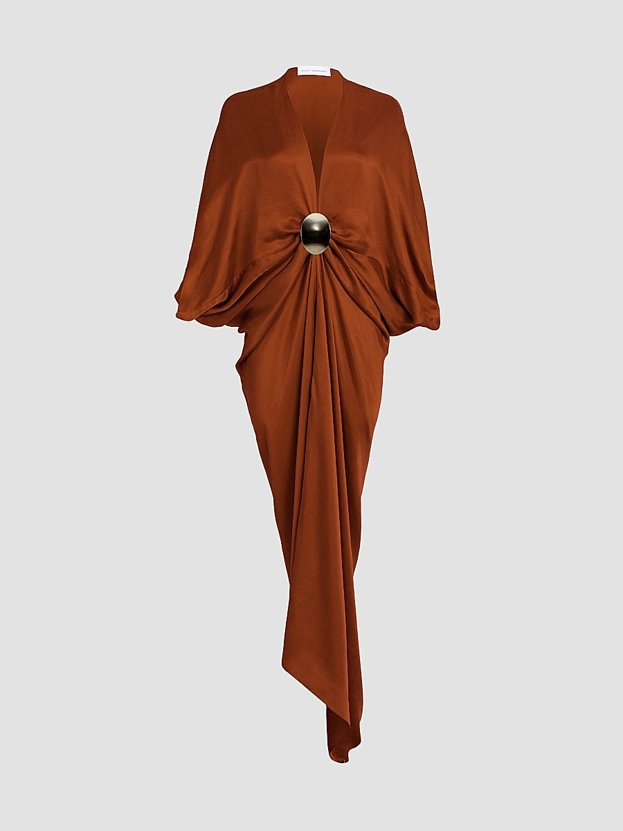 Silvia Tcherassi Women's Fiore Satin Tunic Maxi Dress - Terracota - Size Large