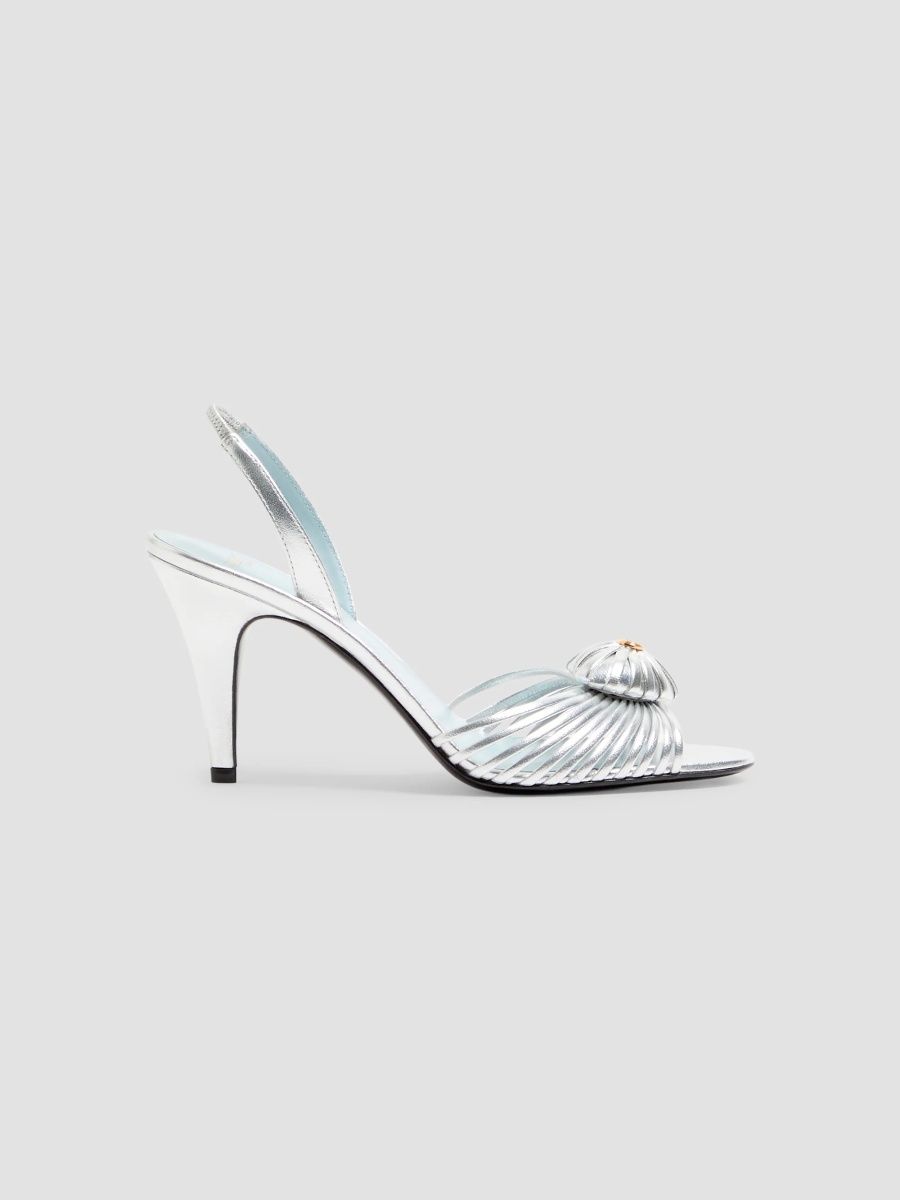 Valentino Women's Coeur 85MM Royal Sandals in Laminated Nappa Leather - Silver - Size 7.5