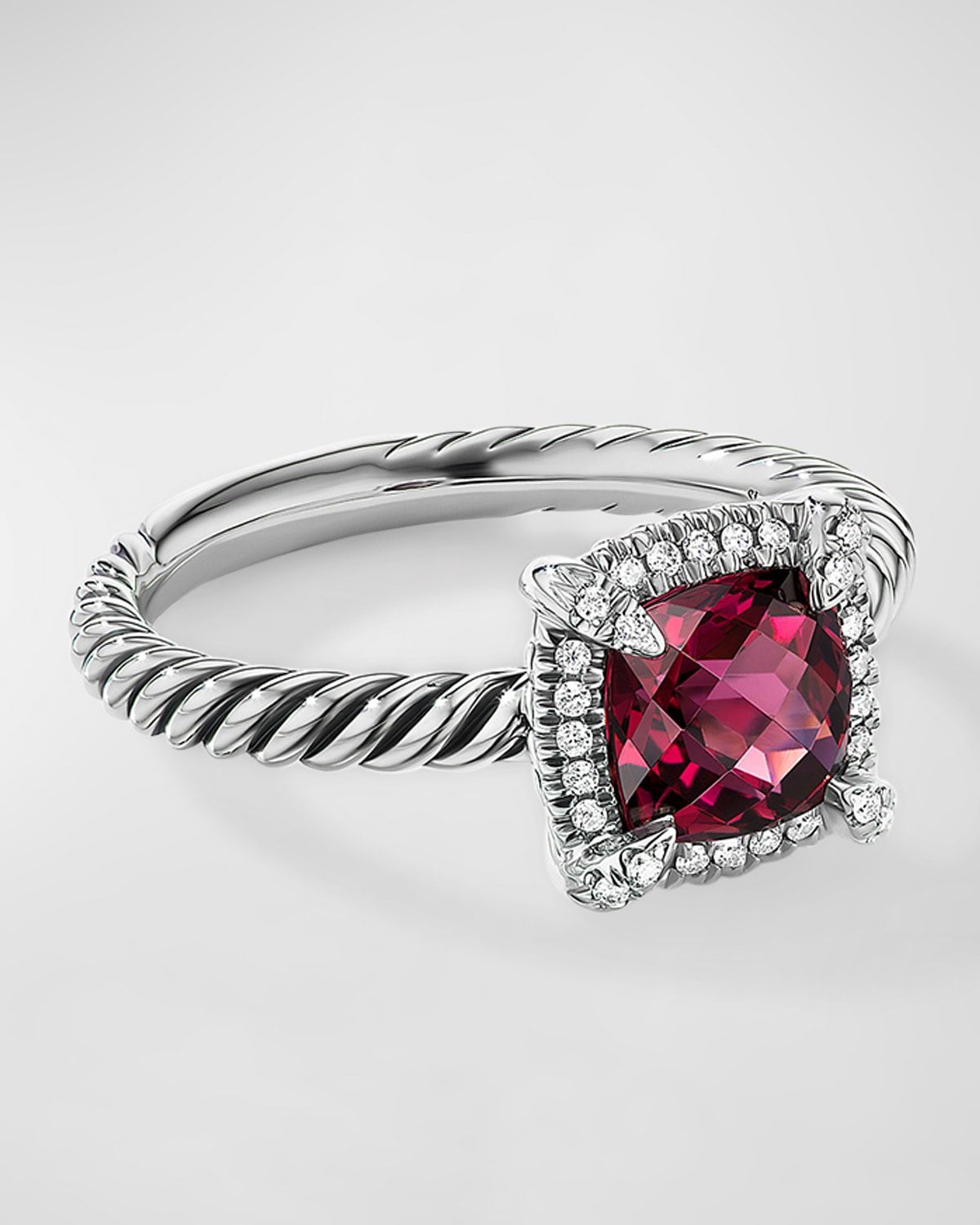 Petite Chatelaine Pave Bezel Ring with Gemstone and Diamonds in Silver