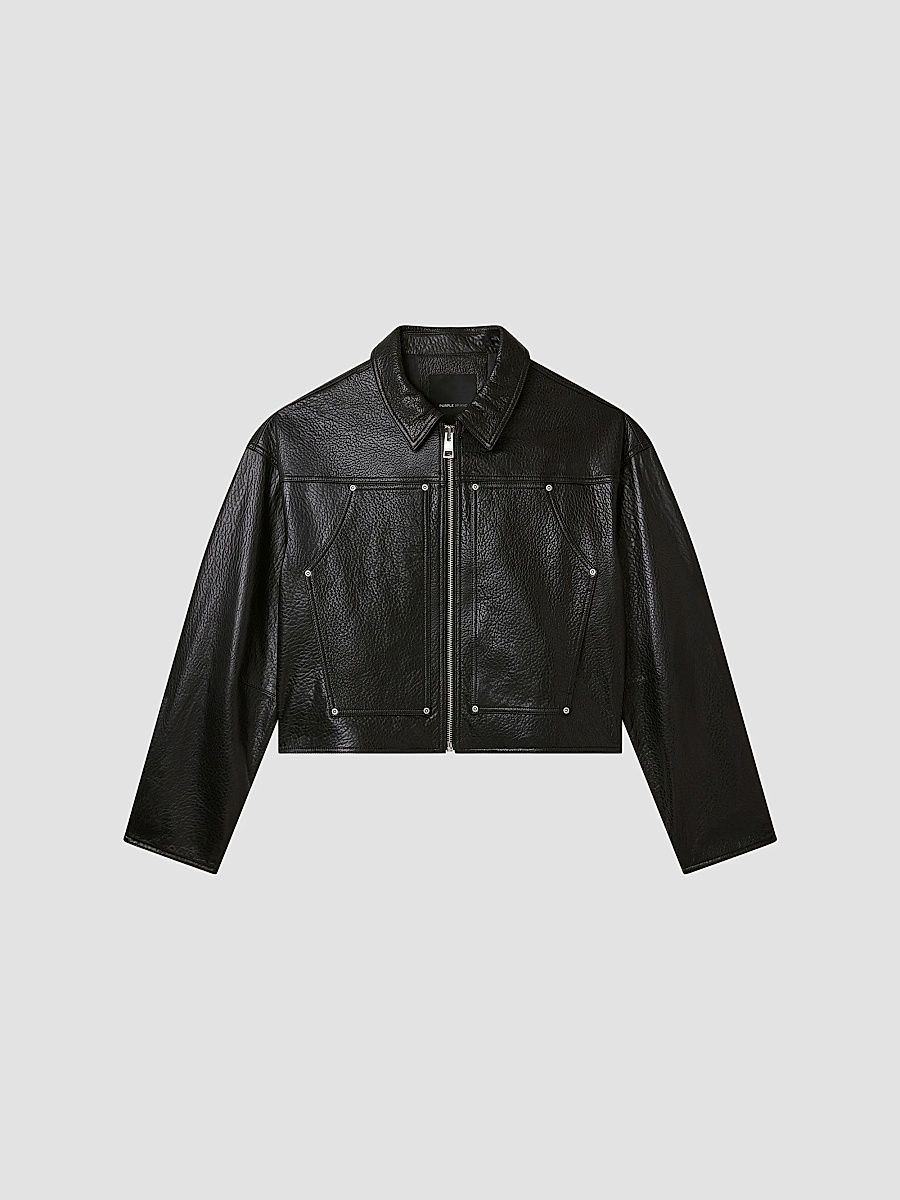 Purple Brand Men's Leather Carpenter Jacket - Black - Size XXL