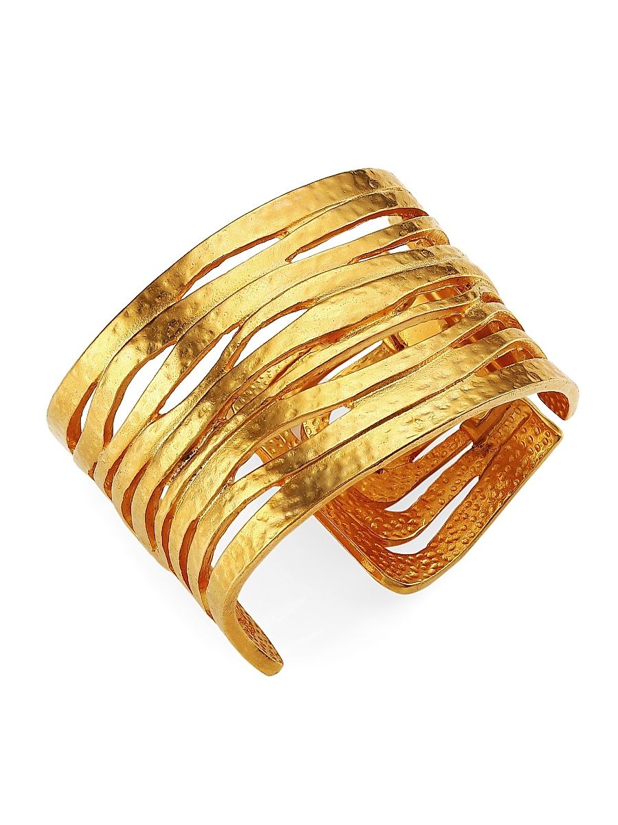 Women's Satin 22K Goldplated Wavy Cutout Wide Cuff - Satin Gold