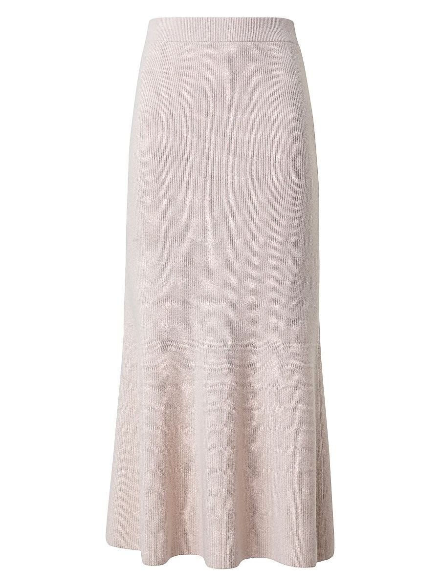 Women's Cashmere Ribbed Midi-Skirt - Sand - Size 6