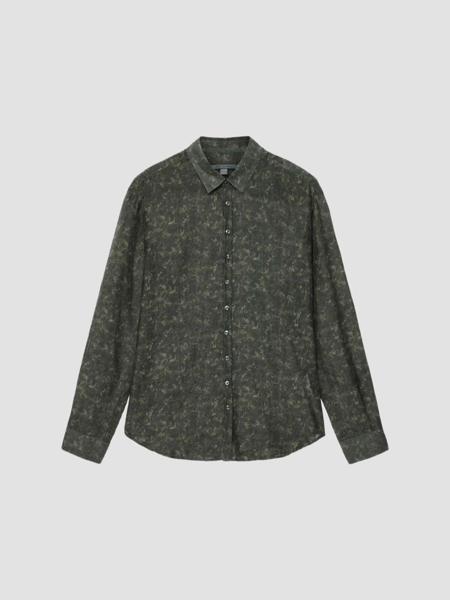John Varvatos Men's Bucks Cotton-Silk-Blend Shirt - Moss - Size Small