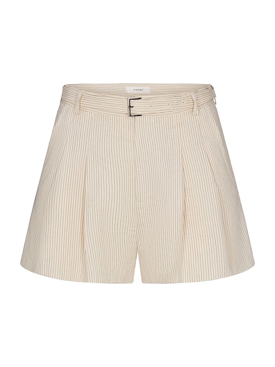 Women's The Striped Soho Wide-Leg Belted Shorts - Ecru Multi - Size 12