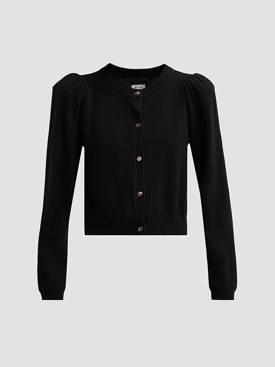 ALICE + OLIVIA Women's Dollie Puff-Sleeve Cardigan - Black - Size XL