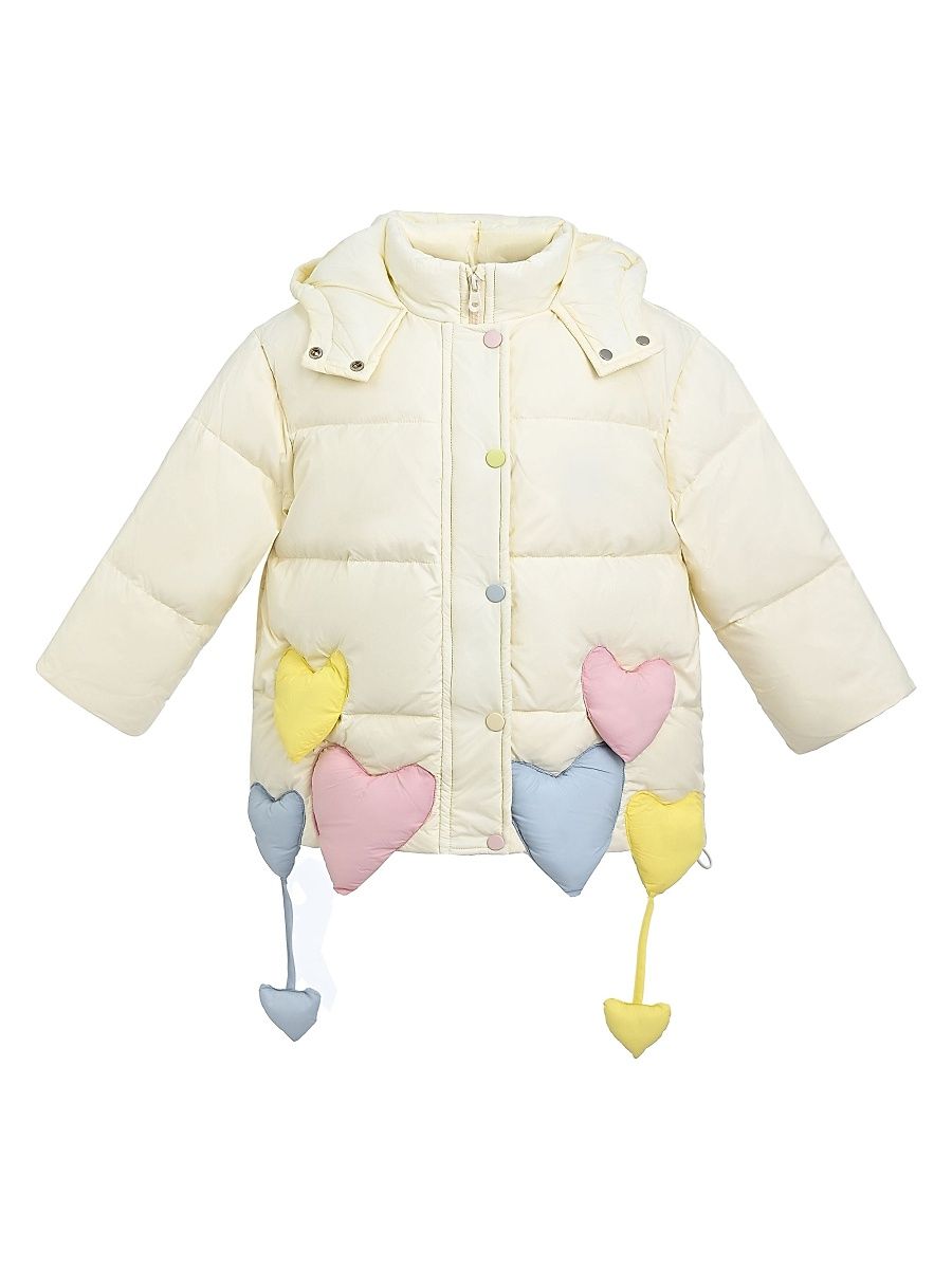 Little Girl's Heart Charm Puffer Jacket - Cream - Size 6