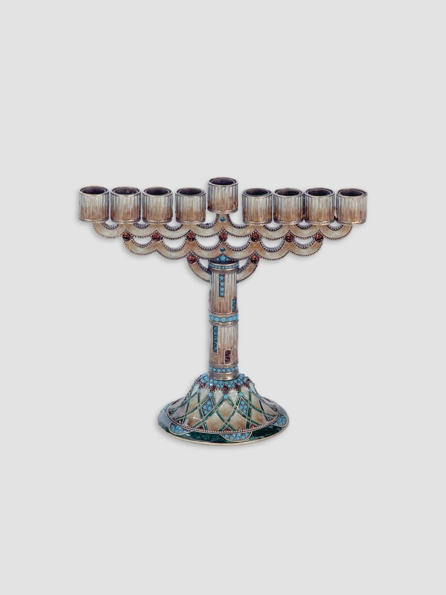 Tizo Enameled & Jeweled Menorah - Bronze