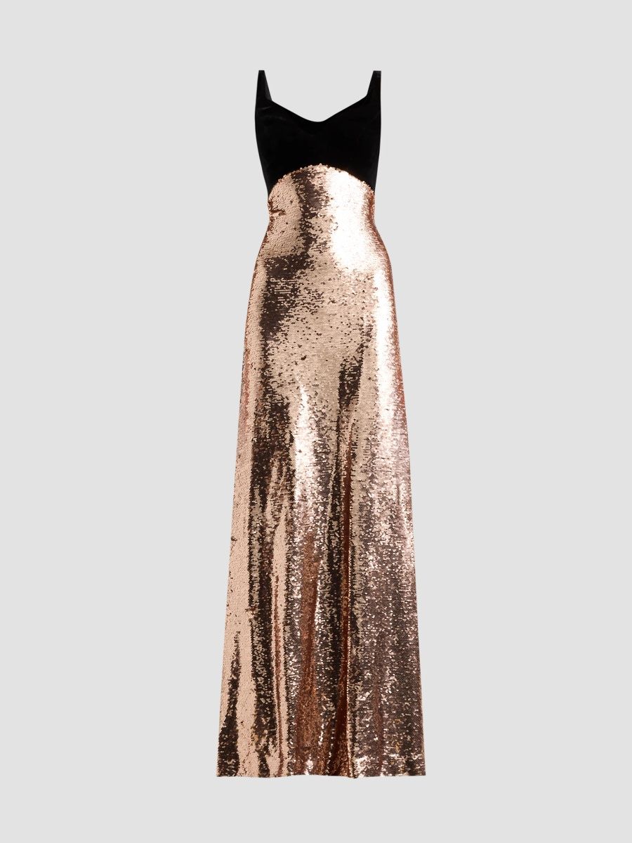 Monique Lhuillier Women's Colorblocked Sequin-Embellished Gown - Rose Gold Noir - Size 10