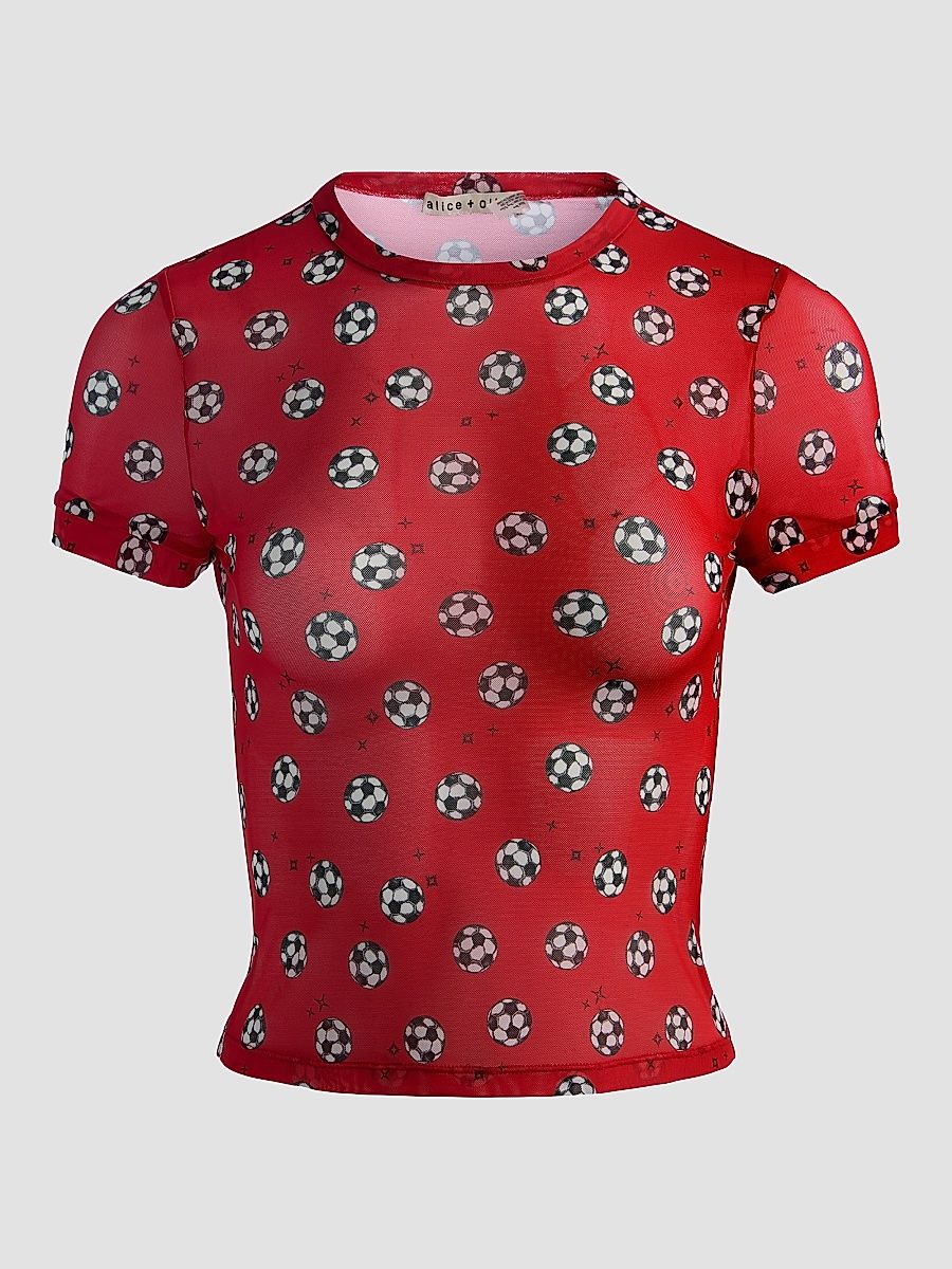 Women's Tess Soccer Print T-Shirt - Gold Hibiscus - Size XL