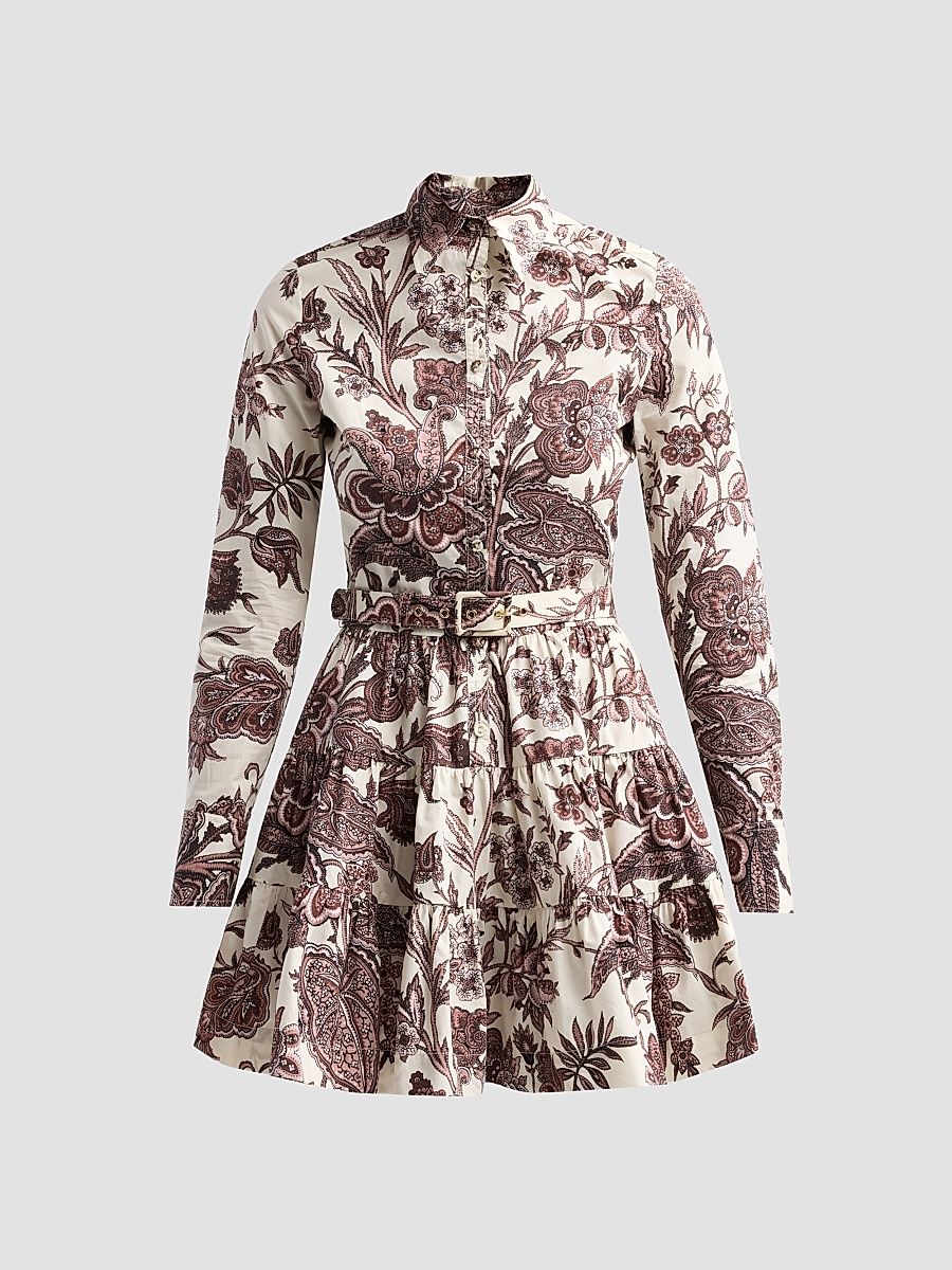 Women's Eugenia Floral Cotton Poplin Tiered Mini Dress - Linden Bloom Ivory - Size 10