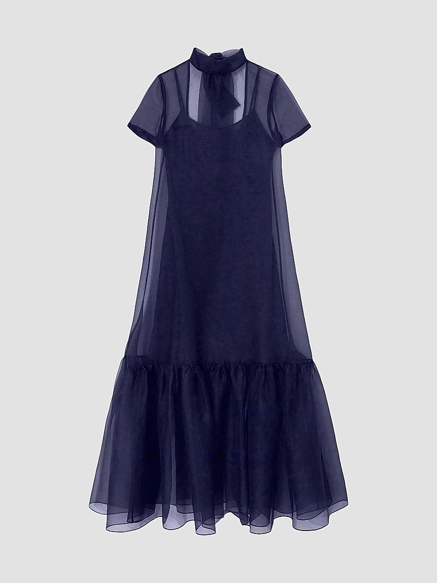 Staud Women's Calluna Bow-Back Organza Gown - Navy - Size Small