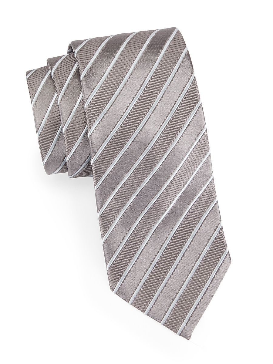 Men's Diagonal Stripe Silk Jacquard Tie - Grey White