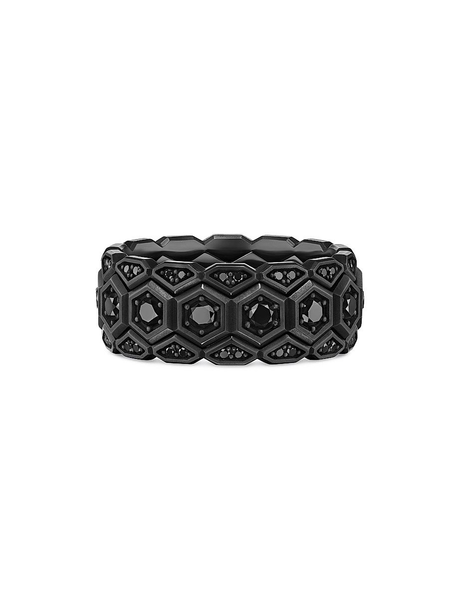 Men's Hex Stack Ring in Black Titanium - Black Diamond - Size 8
