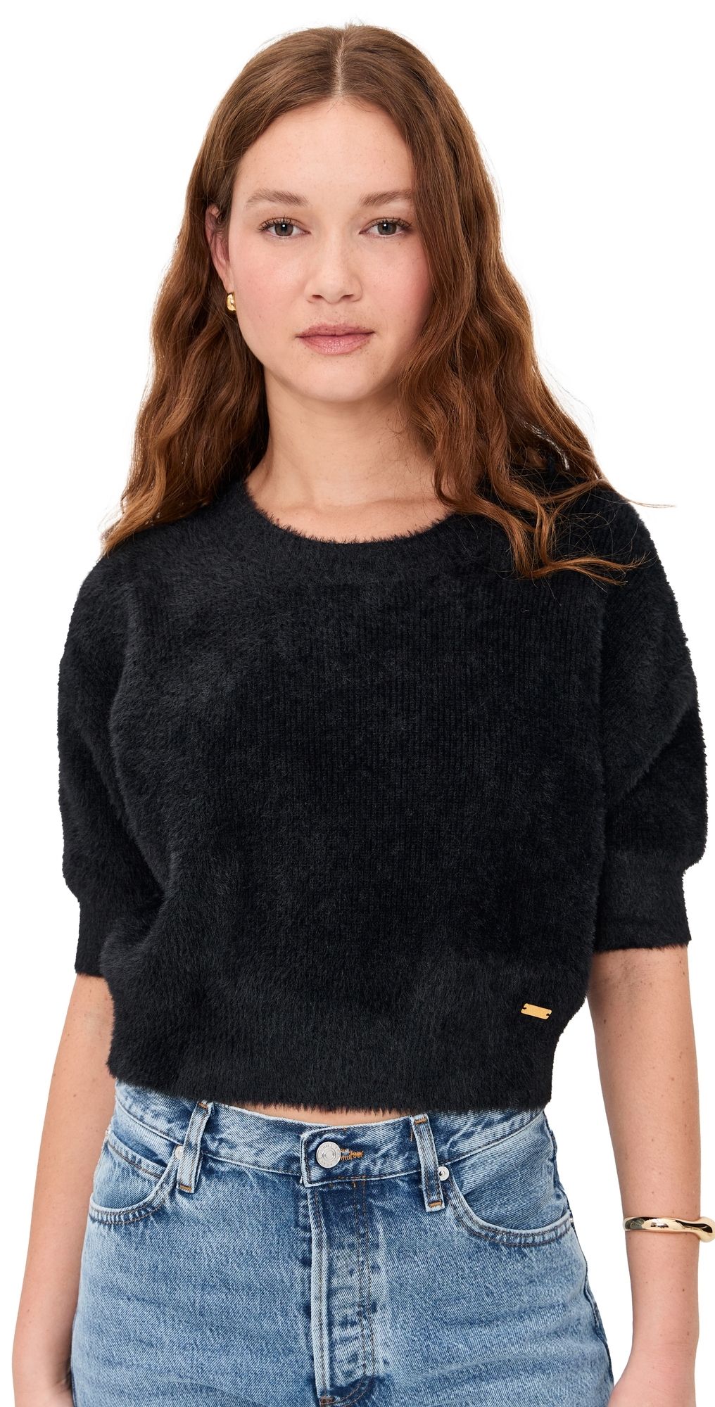 L'AGENCE Guinevere Short Sleeve Crop Crew Black S