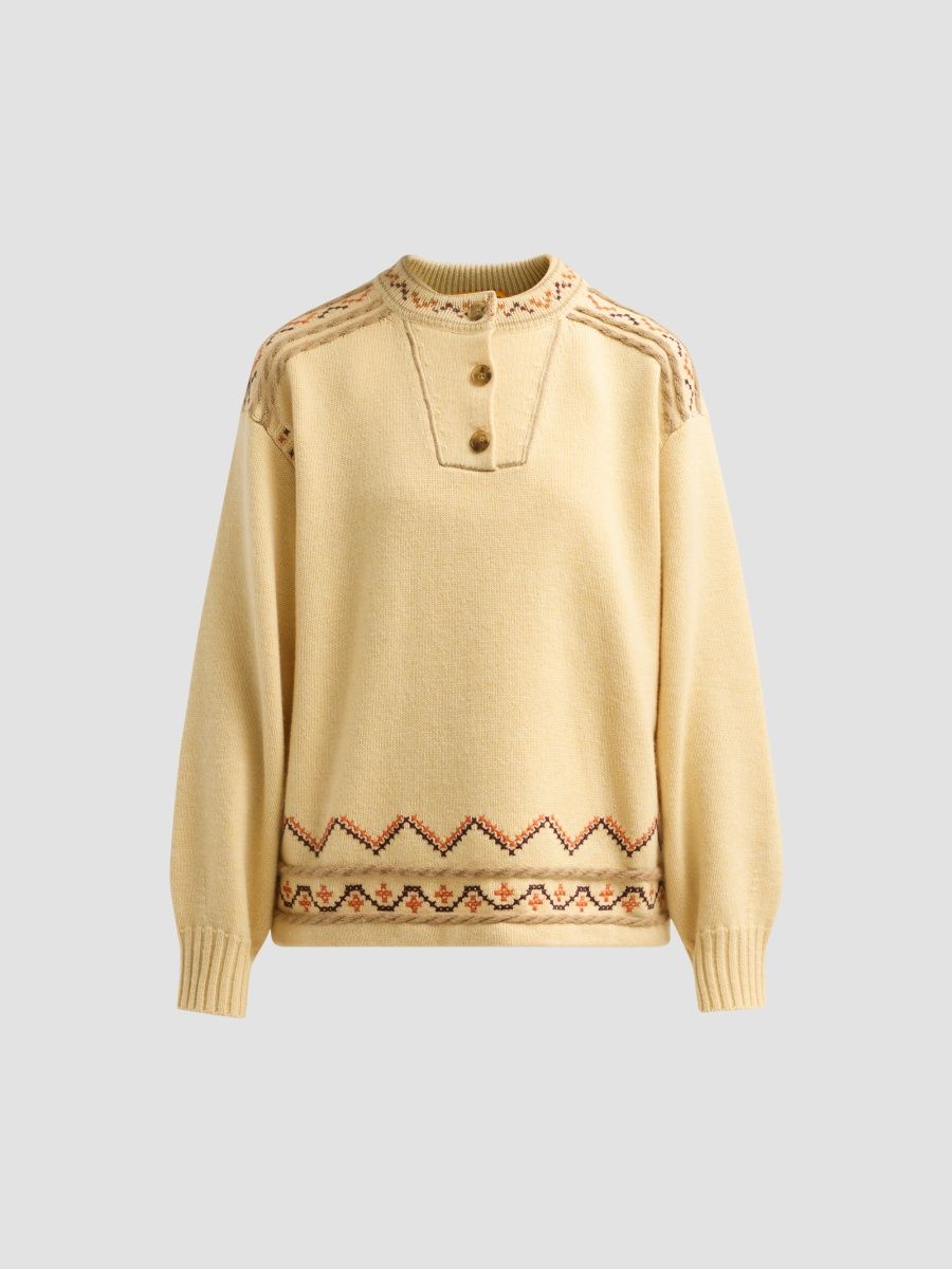 Guest in Residence Women's Fisherman Embroidered Cashmere-Wool Henley Sweater - Butter - Size Medium