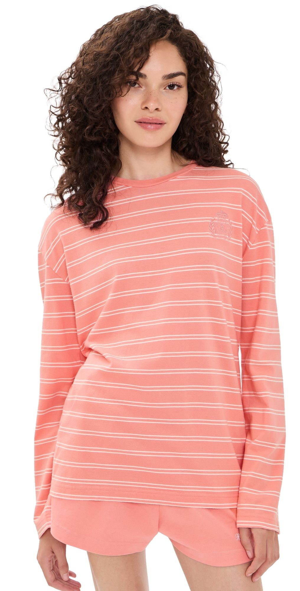 Sporty & Rich NY Crest Easy Long Sleeve Tee Flamingo Striped M