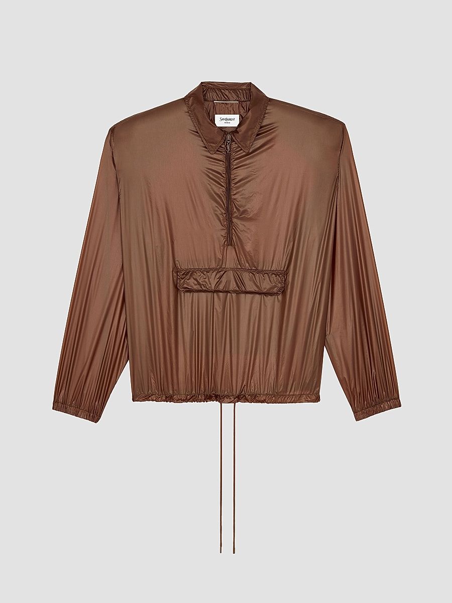 Saint Laurent Men's Windbreaker Jacket in Nylon - Cognac - Size 40