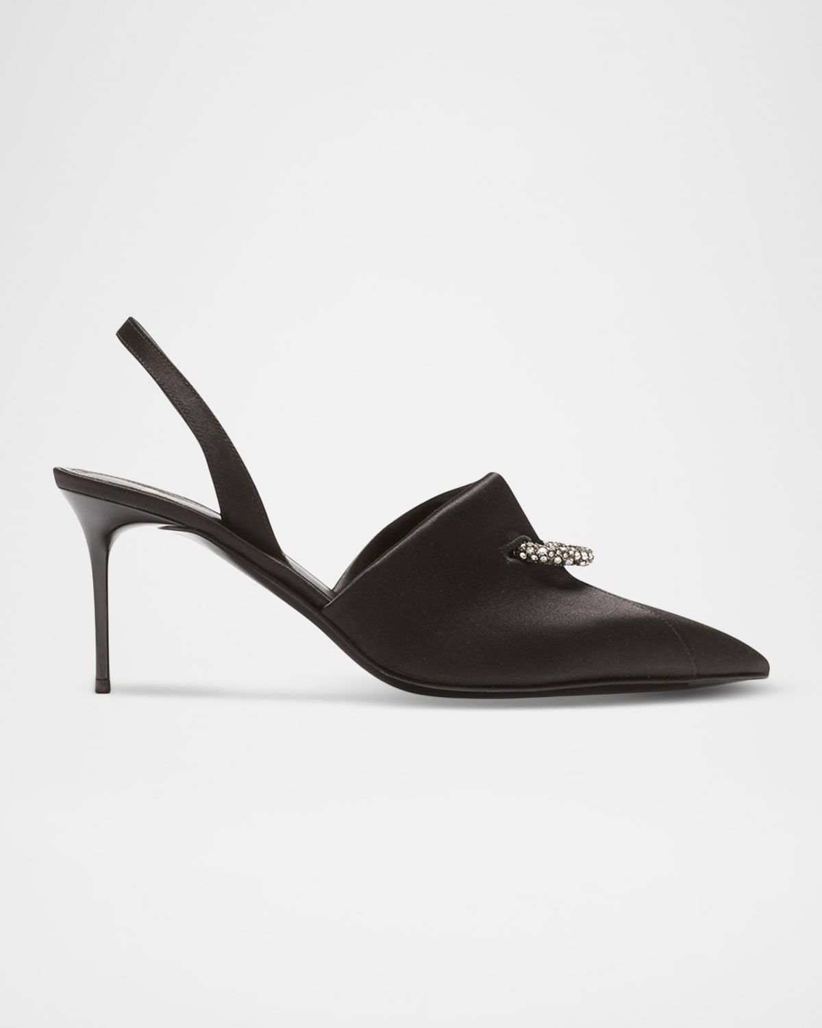 75mm Opa Noir Pierced Satin Slingback Pumps