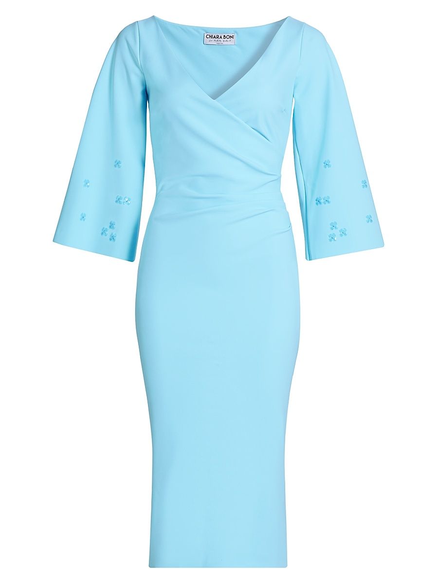 Women's Masami Gathered Jersey Knee-Length Dress - Celeste - Size 2