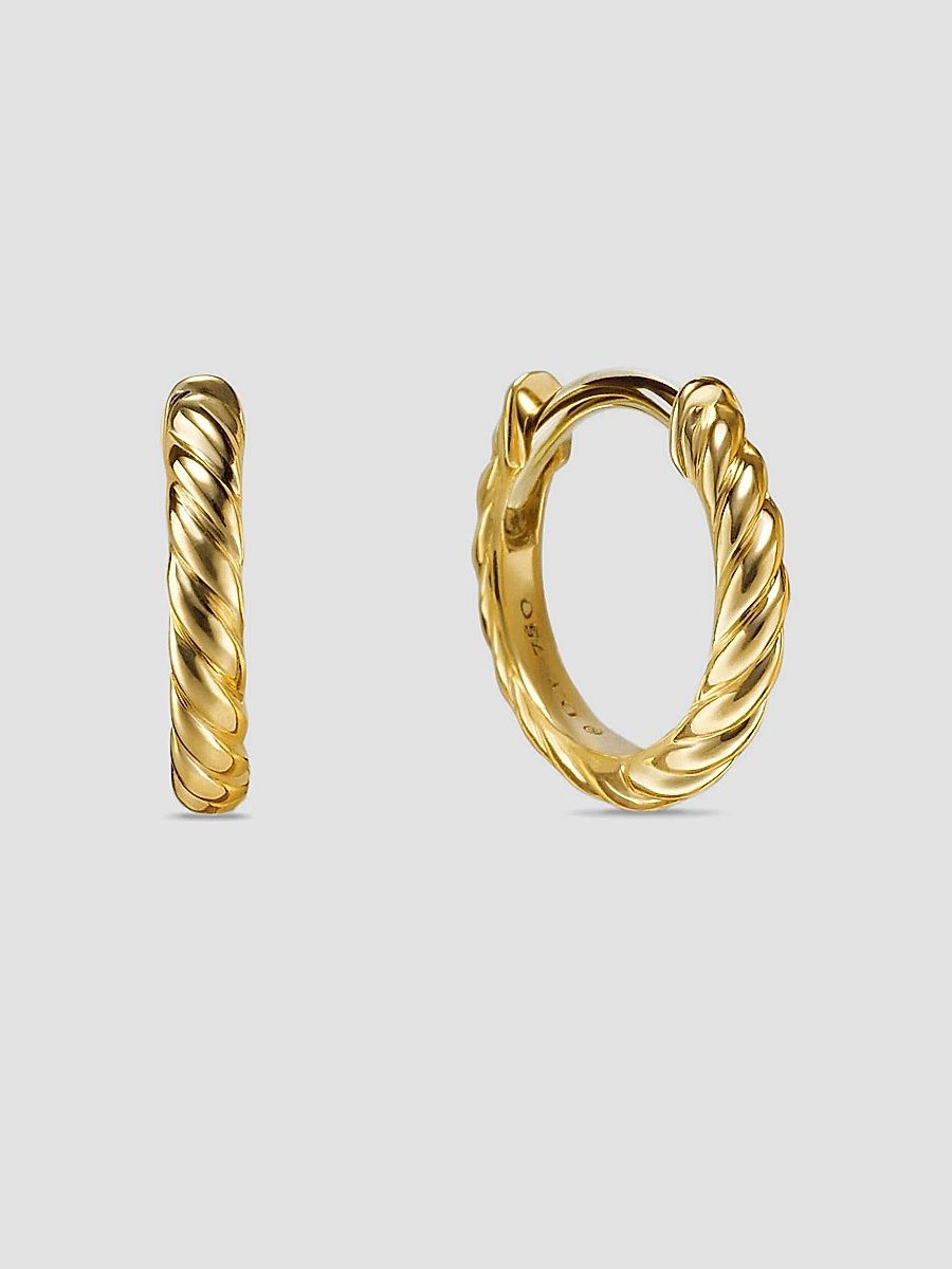 David Yurman Women's Sculpted Cable Huggie Hoop Earrings in 18K Gold - Gold