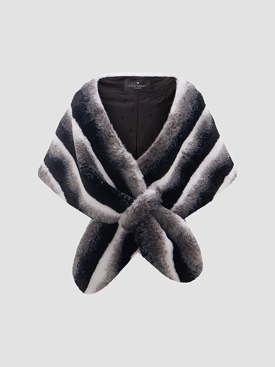 Lyla Grant Women's Fluffy Chinchilla Stole - Gray Chinch
