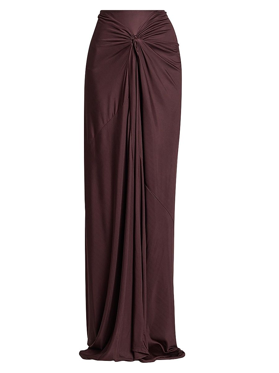 Women's Humila Knotted Jersey Sheath Maxi Skirt - Burgundy - Size Large
