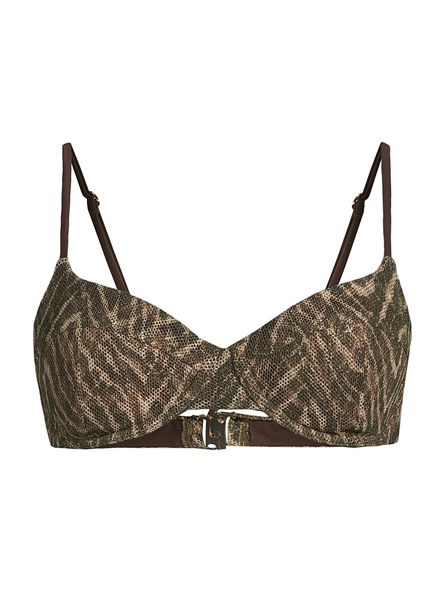 Women's Mona Printed Bikini Top - Beach Brown Zebra - Size XL
