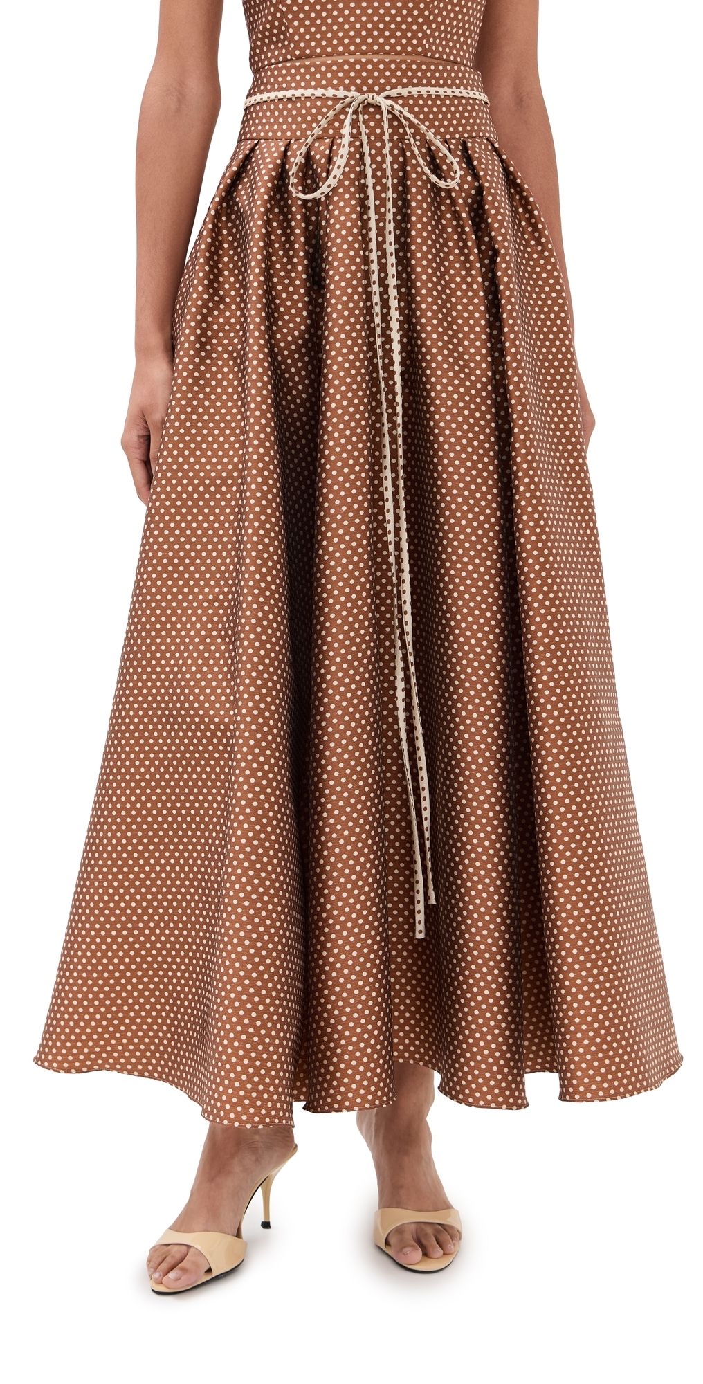 Rosie Assoulin Tie Full Pleated Skirt Brown/Cream 6