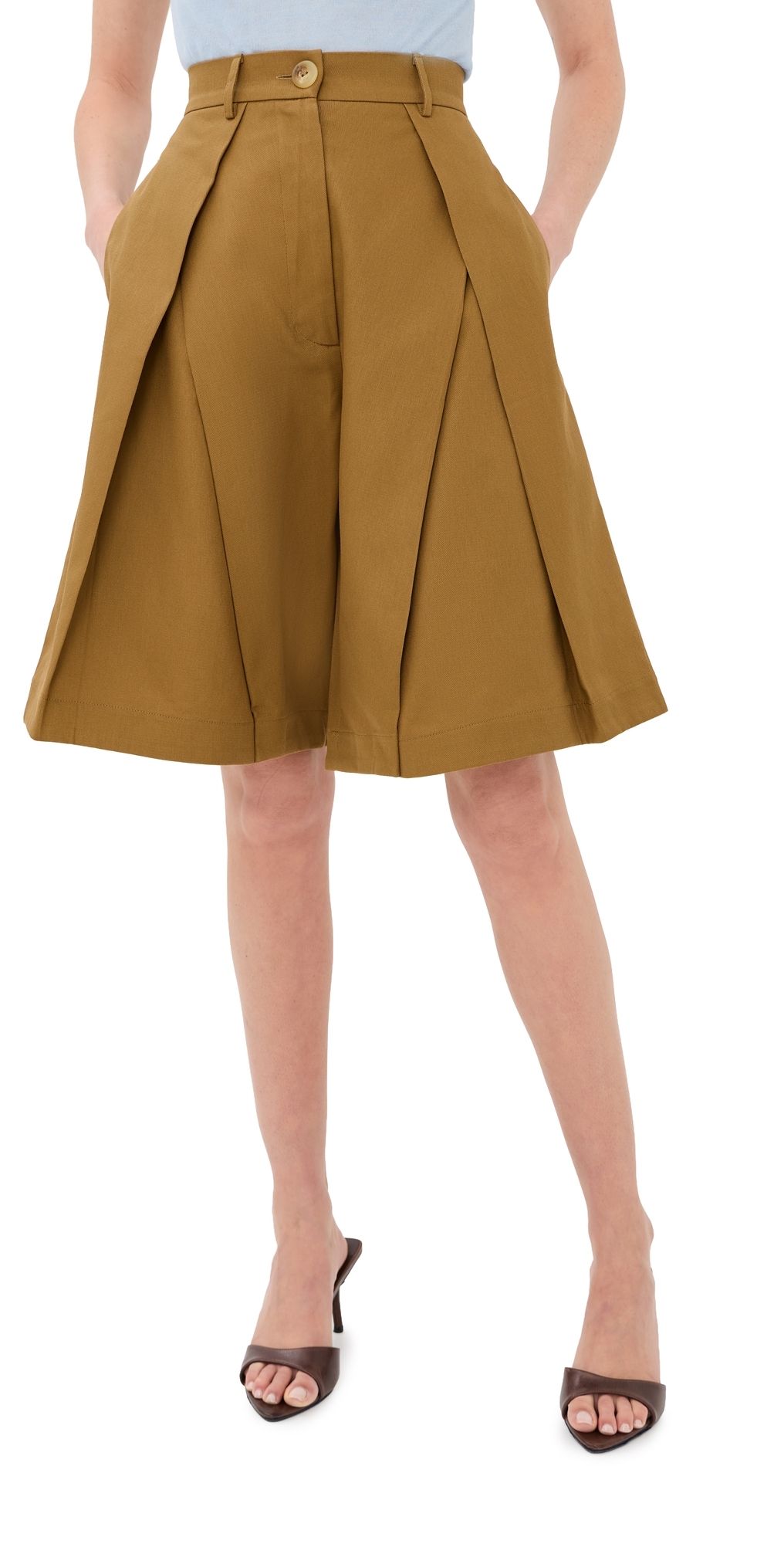 Tolu Coker Twill Pleated Shorts Tobacco XS