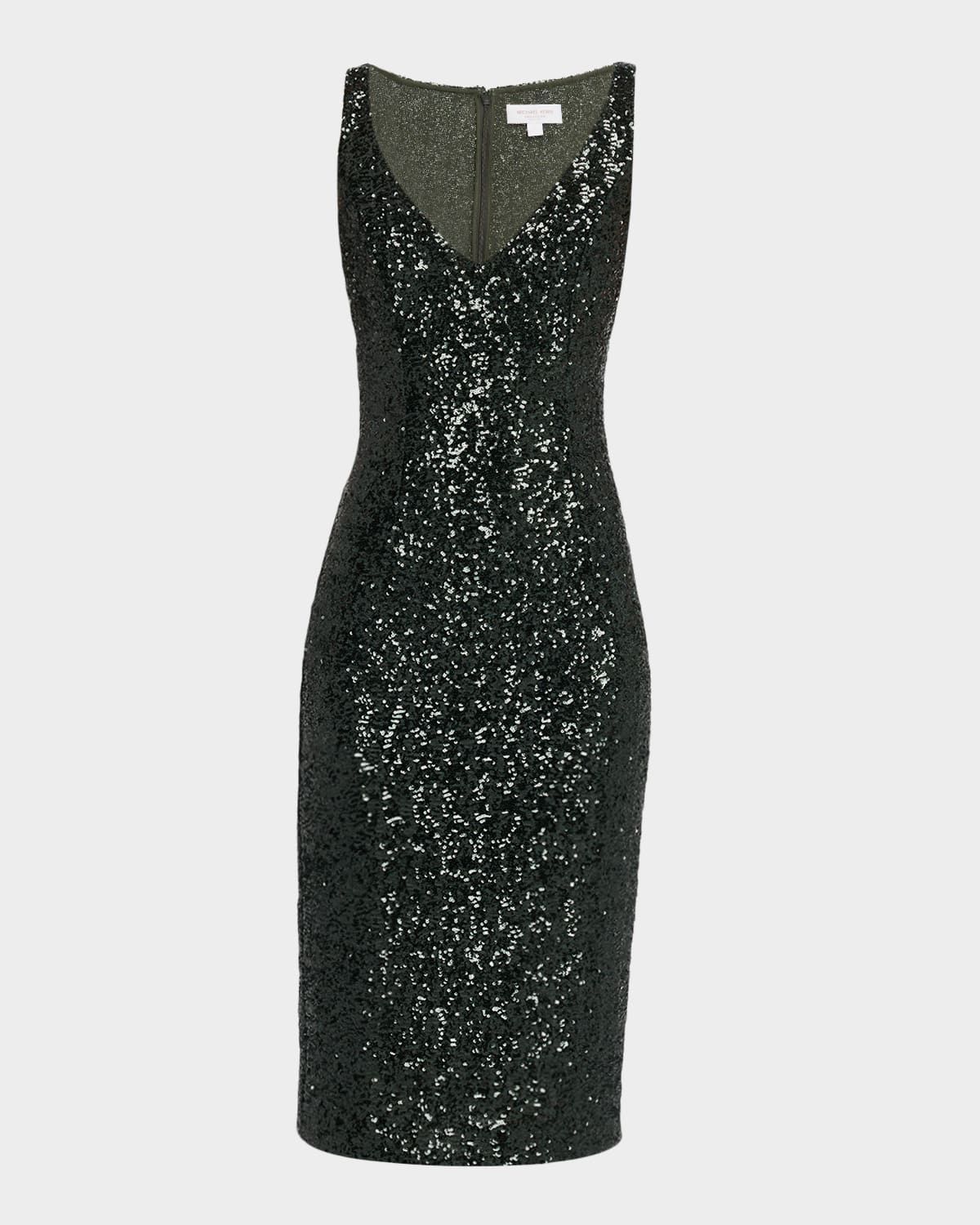 Portrait-Neck Sleeveless Sequined Stretch Dress
